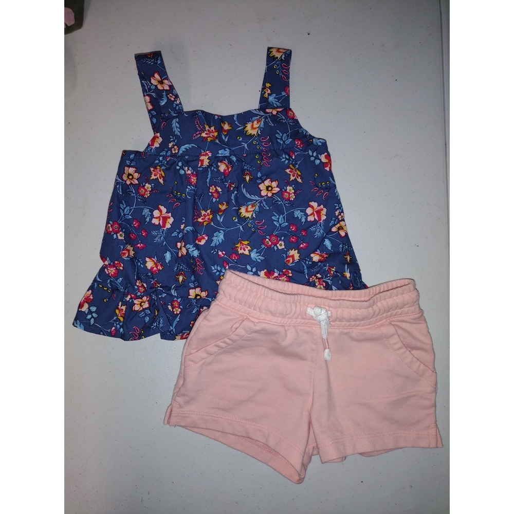 Bearpaw Floral Peplum Top and Cat & Jack Pink Shorts Set Girls 3T Navy Peach